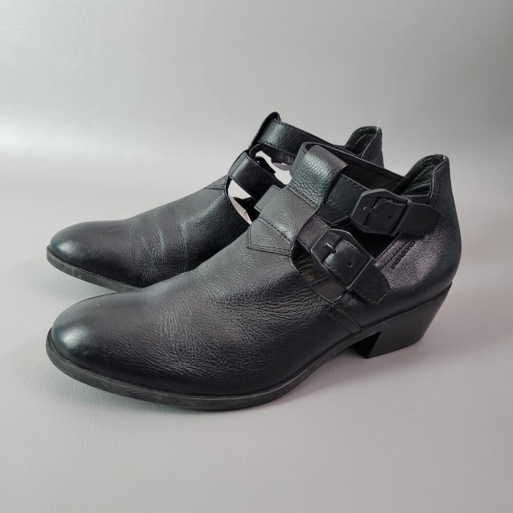 Vagabond Womens Black Leather Ankle Boots Shoes Block Heel Adjustable Strap 10.5